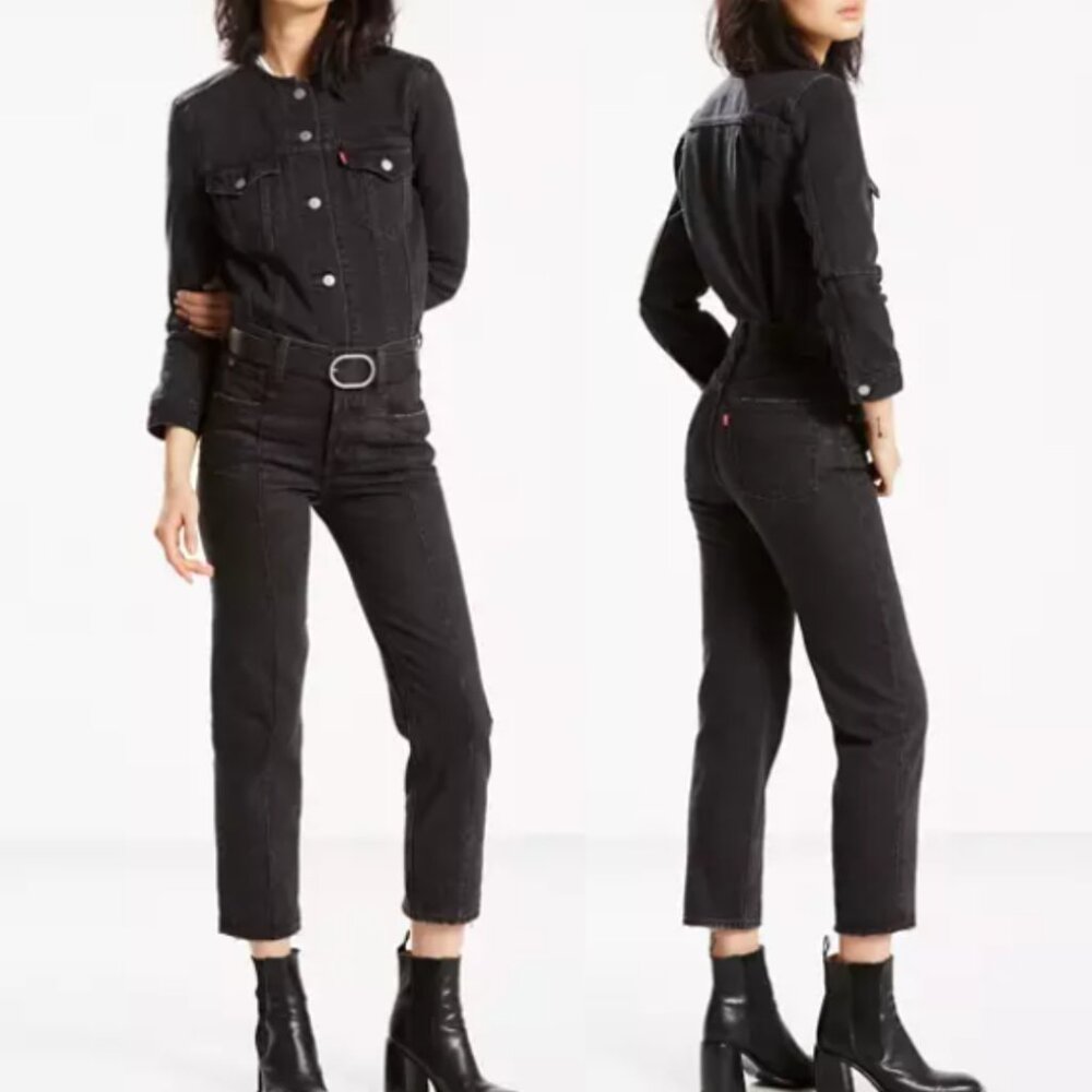 Levi's Altered Straight Cropped Jeans High Rise Black Denim Sz 26